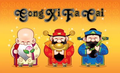 3 Chinese gods represent wealthy, career and long life.