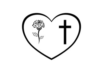 Obraz premium Obituary notice - heart frame with cross and rose