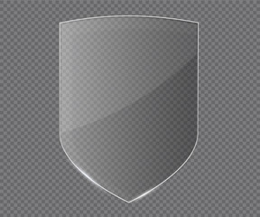 Glass banner realistic vector illustration. Transparent glass shield