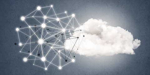 Lines and dots as networking idea drawn on blue background