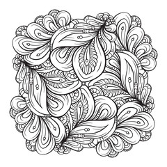 Abstract floral doodles square design element