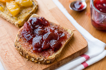 Damson Plum Jam on bread with Apricot jam