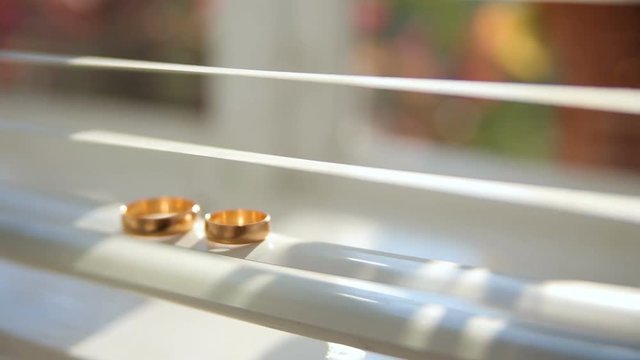 Wedding rings shine in the light