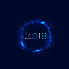 Happy new year 2018 holiday background.2018 Happy New Year greeting card.Happy new year 2018 and abstract burning circles with glitter swirl trail effect background.Glowing lights.