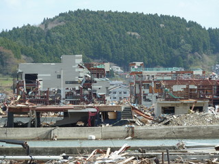 The effects of the tsunami in Japan. Destruction after the most powerful tsunami in 2011. 