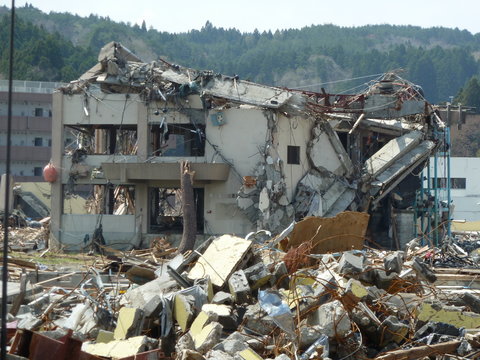 The effects of the tsunami in Japan. Destruction after the most powerful tsunami in 2011. 