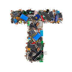 Letter T made of electronic components