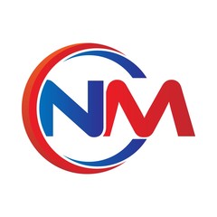 nm logo vector modern initial swoosh circle blue and red