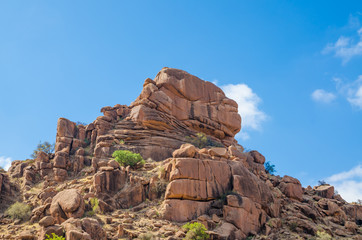 Red rocky landscape in atlas mountain region of Morocco, North Africa