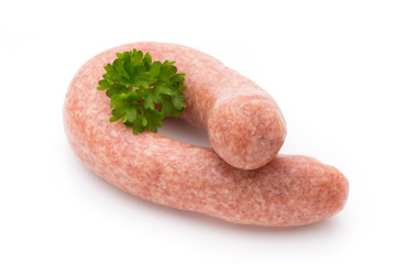 Raw sausages with herbs and spices.