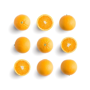 Seamless pattern with tropical fruit. Orange isolated on white background. Cut out object collection
