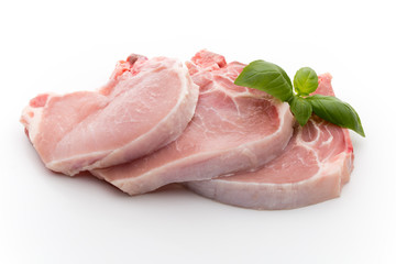 Fresh raw beef steak isolated on white background, top view.