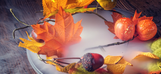 autumn leaves in the mist