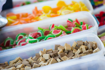 sweets in boxes on crafts fair