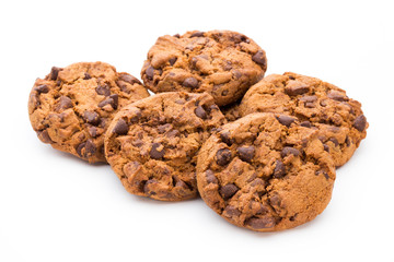 Chocolate chip cookie isolated on white background.