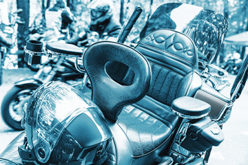 Fototapeta premium Detail of the red leather luxury motorbike seat.