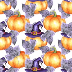 Seamless pattern with pumpkins. Watercolor background 8