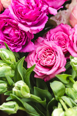 Pink roses on a flower market