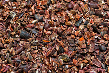 Organic cocoa nibs background