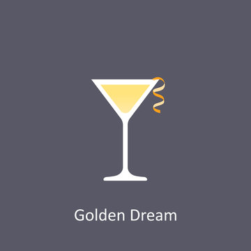 Golden Dream cocktail icon on dark background in flat style
