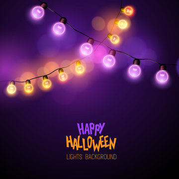 Glowing halloween decoration fairy lights. Vector illustration.
