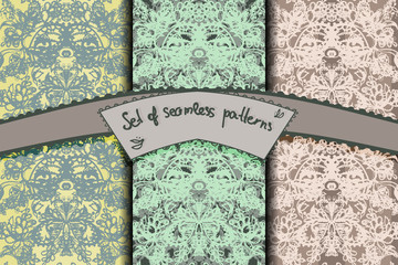 set of seamless patterns with flowery and bands  decor