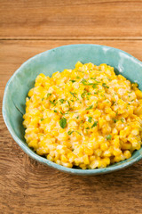 Creamed skillet corn. Corn dish, vertical