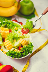 Healthy fitness meal with fresh salad. Diet concept.