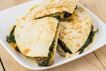 Spinach mushroom quesadillas.