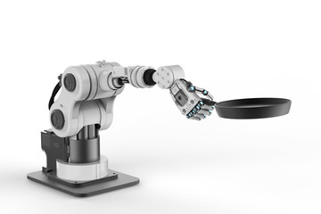 robot hand holding frying pan