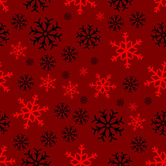 Snowflake simple seamless pattern. Abstract wallpaper, wrapping decoration. Symbol of winter, Merry Christmas holiday, Happy New Year celebration.Seamless pattern of snowflakes on a red background