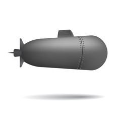 Cartoon submarine.  Dark realistic submarine on white background.