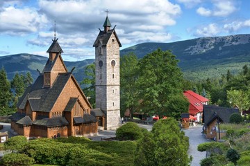 Medieval Norwegian stave church transferred from Vang in Norway and re-erected in 1842 in Karpacz,...