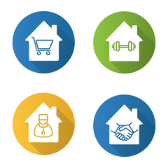Houses flat design long shadow glyph icons set