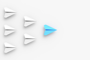 Leadership, success, and teamwork concept, blue leader plane leading whites. 3D Rendering.