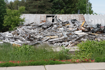 Demolished house in country town