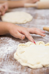 Production of flour products. Hands close up