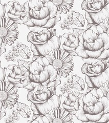 Obraz premium Vintage floral card line art. Beautiful background. hand drawing graphic styles