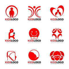 Red child kids logo sign vector set design