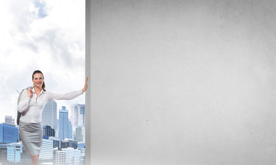 Woman and concrete empty banner