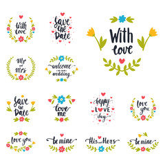 Vector hand drawn typography save the date quote text logo badge design wedding for greeting cards or invitations illustration