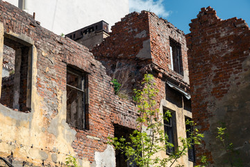 Destroyed old building by earthquake or war