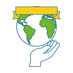 hand human protection with world planet
