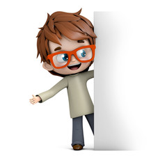 Niño con gafas sujetando un cartel