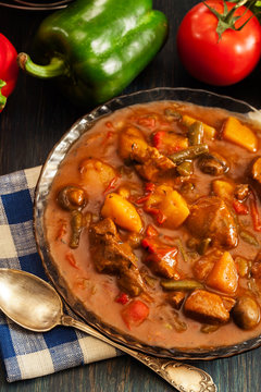 Stew soup with meat and potatoes