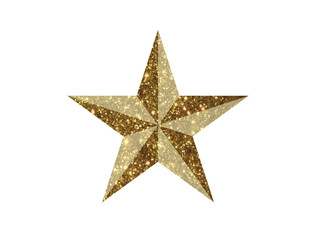 Vector golden glitter 3D review star icon on white background