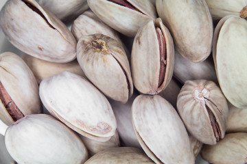 Many Pistachios seen from very close and up
