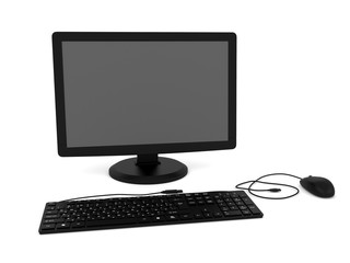 Fototapeta premium 3d illustration of a keyboard mouse monitor isolated on white background.
