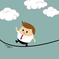 Vector of Business Man on a Wire. Business concept for Risk Management 