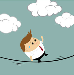 Vector of Business Man on a Wire. Business concept for Risk Management 